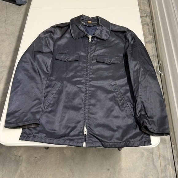 Vintage 70s Mens firemen's Jacket Dark Blue Full Zip Utility Chore Coat